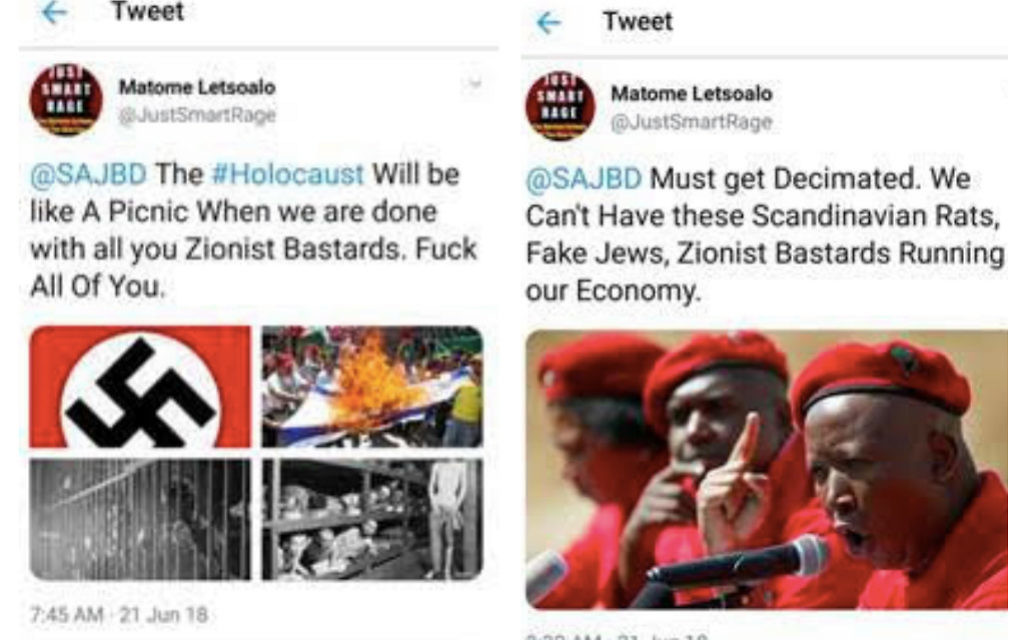 Two examples of antisemitism highlighted by the South African Jewish Board of Deputies