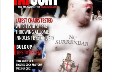 Photo shopped image depicting Paul Gregory as an EDL football hooligan
