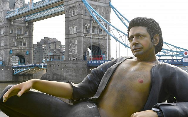A 25ft statue of Jeff Goldblum's torso in his famous pose from Jurassic Park

 Photo credit : Doug Peters/PA Wire