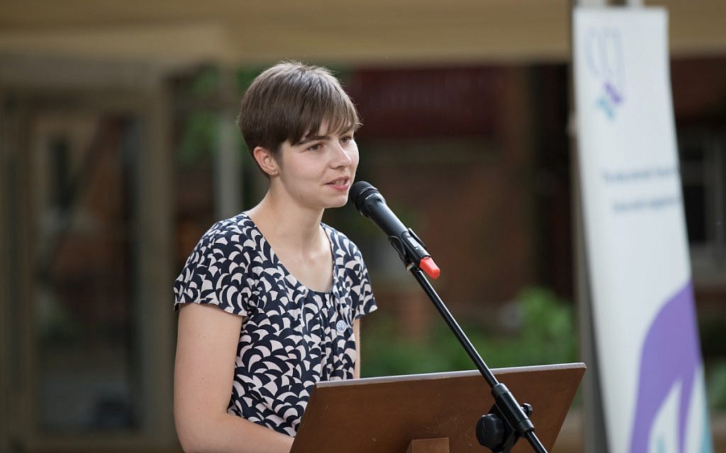 CCJ programme manager Jessica Spencer speaking at their annual garden party