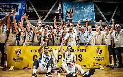 Israel's U20 basketball team celebrate its win