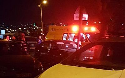 Emergency services respond to the terror stabbing in Adam settlement. Picture from Magen David Adom on Twitter