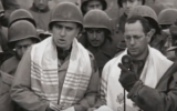 Max Fuchs, left, helped lead a historic service for Jewish-American soldiers in Aachen, Germany, in 1944. (Screenshot from YouTube)