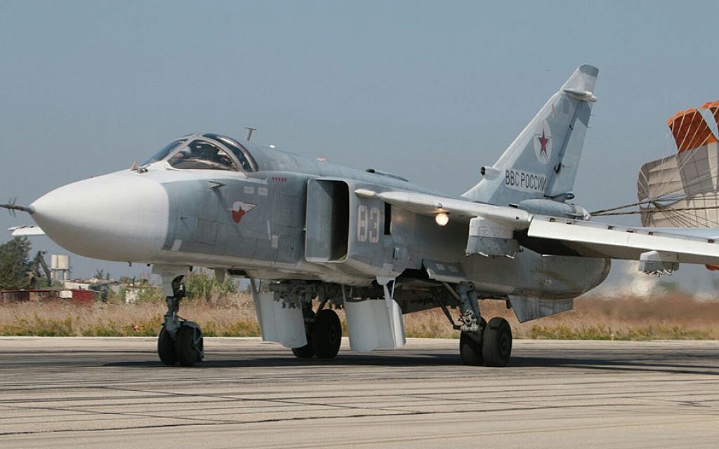 Syrian Sukhoi warplane on the tarmac at a an airbase in Syria
