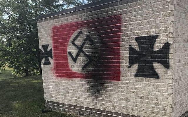 Picture of the Nazi graffiti daubed at the shul. Credit: Debby Barton Grant on Facebook