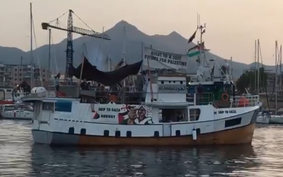 Screenshot from video from the activists' Twitter page (@rumboagaza) showing the boat depart from Palermo