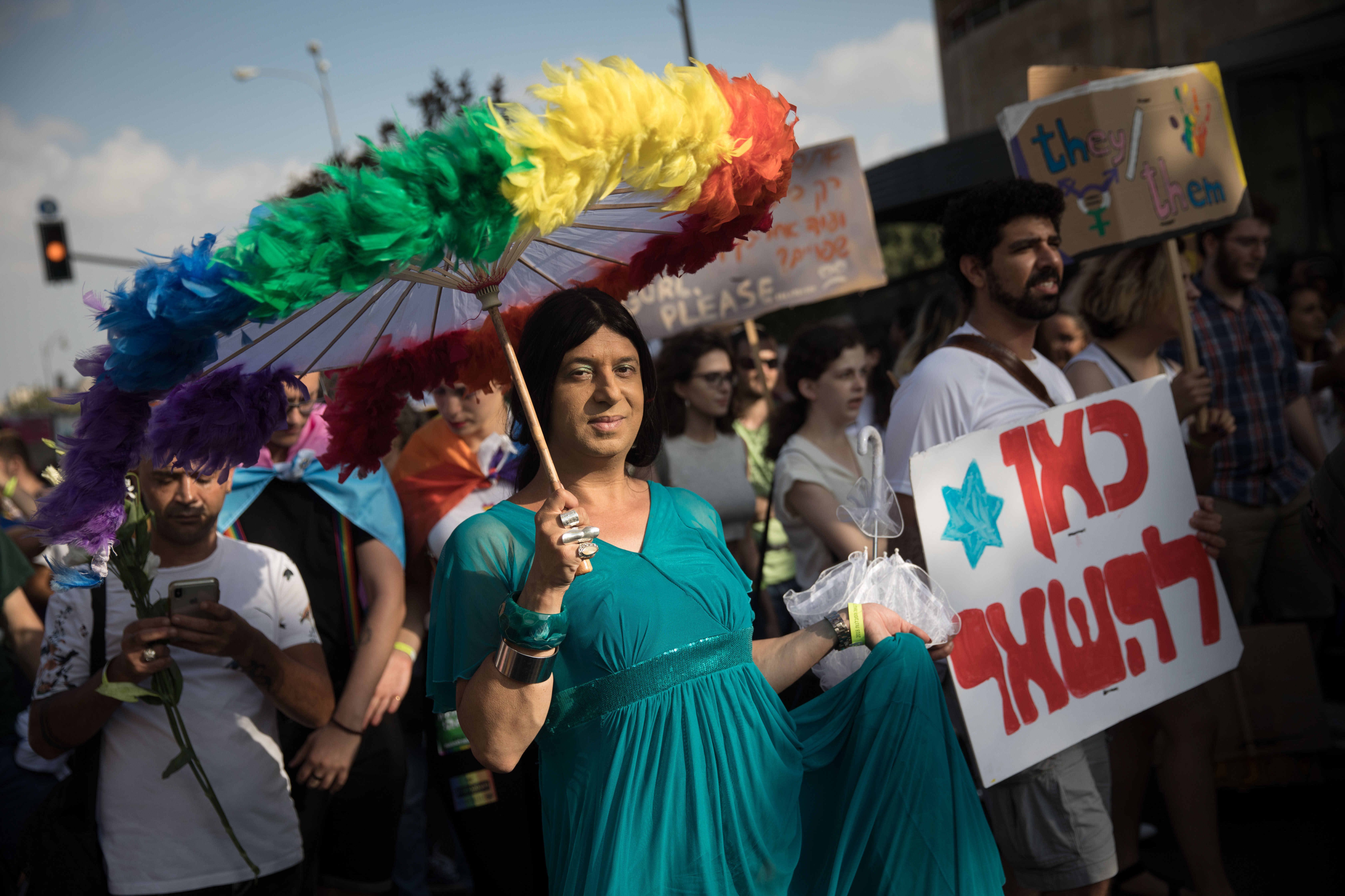 Participants take part in the annual Jerusalem Gay Pride parade on August 2, 2018.   This year's parade, the 17th annual Jerusalem march, is being held under the banner of "Pride and Tolerance". Photo by: JINIPIX