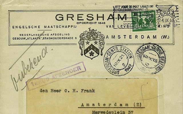 The unopened letter which was sent to Anne Frank’s father. Picture: Corinphila Auction House