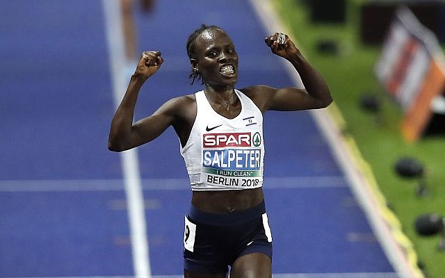 Israel's Chemtai Salpeter Lonah wins gold in the Women's 10,000m Final during day two of the 2018 European Athletics Championships at the Olympic Stadium, Berlin. Photo. Martin Rickett/PA Wire.