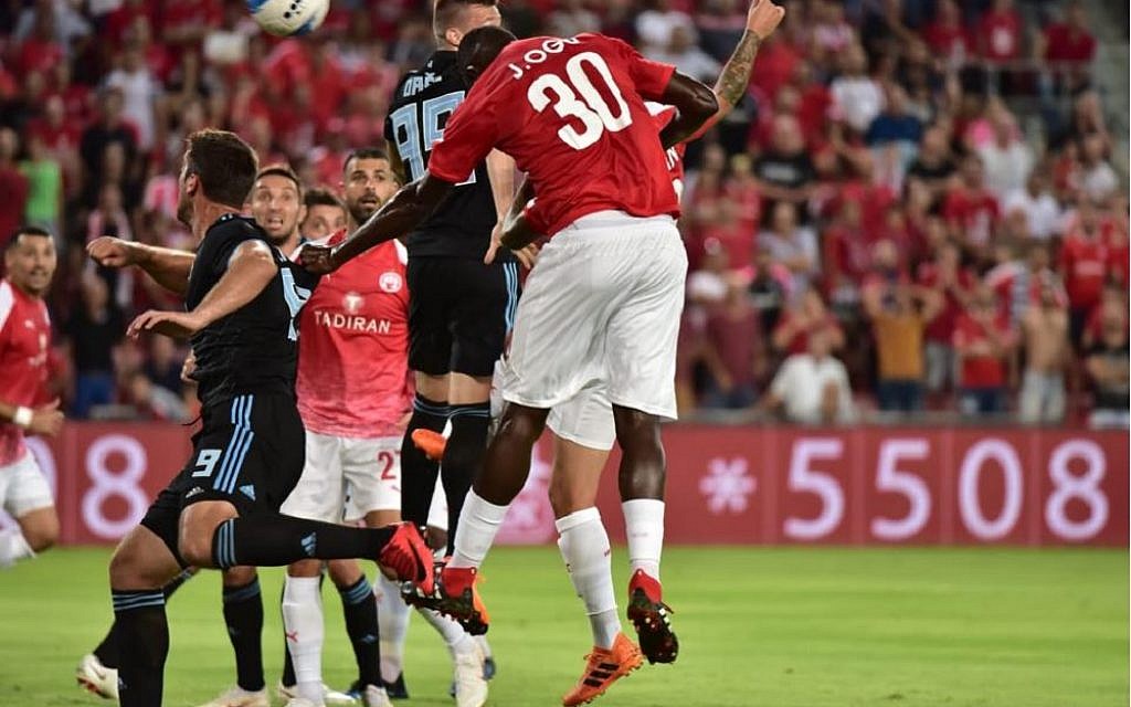 John Ogu headed in Hapoel Be'erSheva's opener. Picture: HBFC