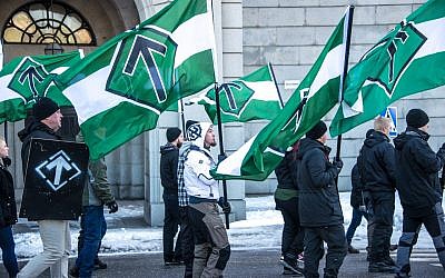 Nordic Resistance Movement at a rally in central Stockholm, December  2016