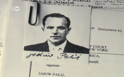 Screenshot from YouTube video, showing an image of  Jakiw Palij's documents