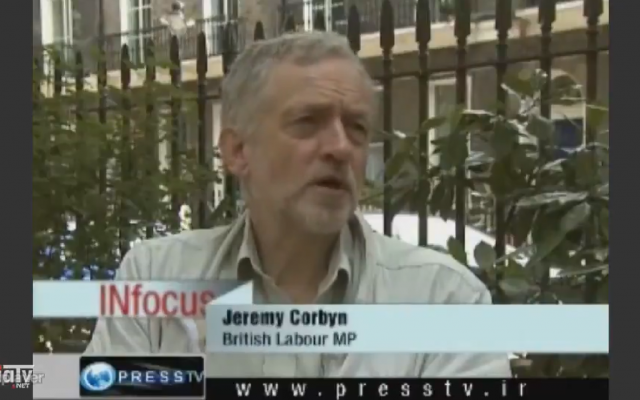 Screenshot of Jeremy Corbyn speaking on Iran's Press TV