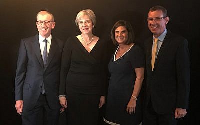 L-R: Philip May, PM Theresa May, Louise Jacobs and Israel's envoy to the UK Mark Regev