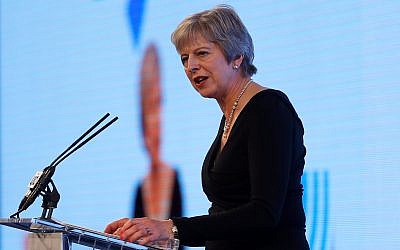 Former Prime Minister Theresa May speaks at charity dinner in London in 2018, when she was in office. Photo credit: Peter Nicholls/PA Wire