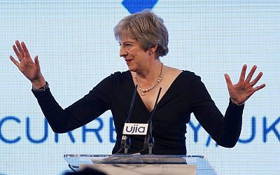 Prime Minister Theresa May at the UJIA Appeal charity dinner , 2018. Photo credit: Peter Nicholls/PA Wire