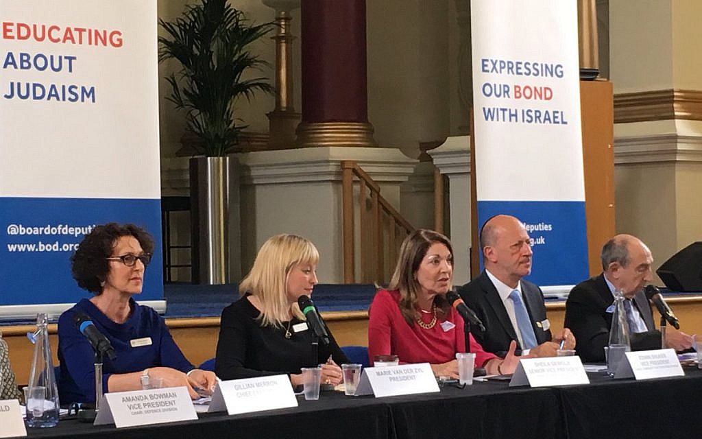 A Board of Deputies plenary, with President Marie van der Zyl (second left)