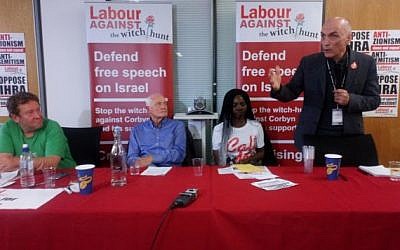 Chris Williamson (standing on the right) shared a platform with Tony Greenstein (far-left)