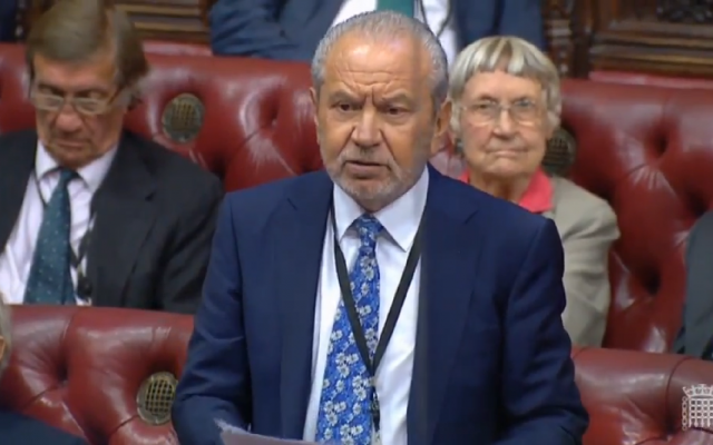 Lord Sugar speaking in the Lords