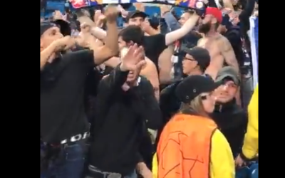 Screenshot from video on twitter shows the Lyon fan making the Nazi salute