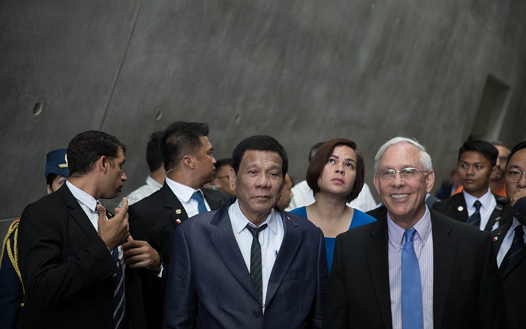 Philippine President Rodrigo Duterte and his daughter Sarah at the Yad Vashem Holocaust memorial museum in Jerusalem, 03 September 2018. Photo by: JINIPIX Philippine President Rodrigo Duterte and his daughter Sarah at the Yad Vashem Holocaust memorial museum in Jerusalem, 03 September 2018. Photo by: JINIPIX