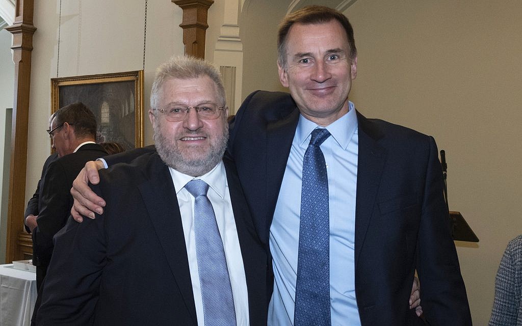 Rabbi Barry Marcus with MP Jeremy Hunt, Foreign Secretary 

credit: Graham Chweidan