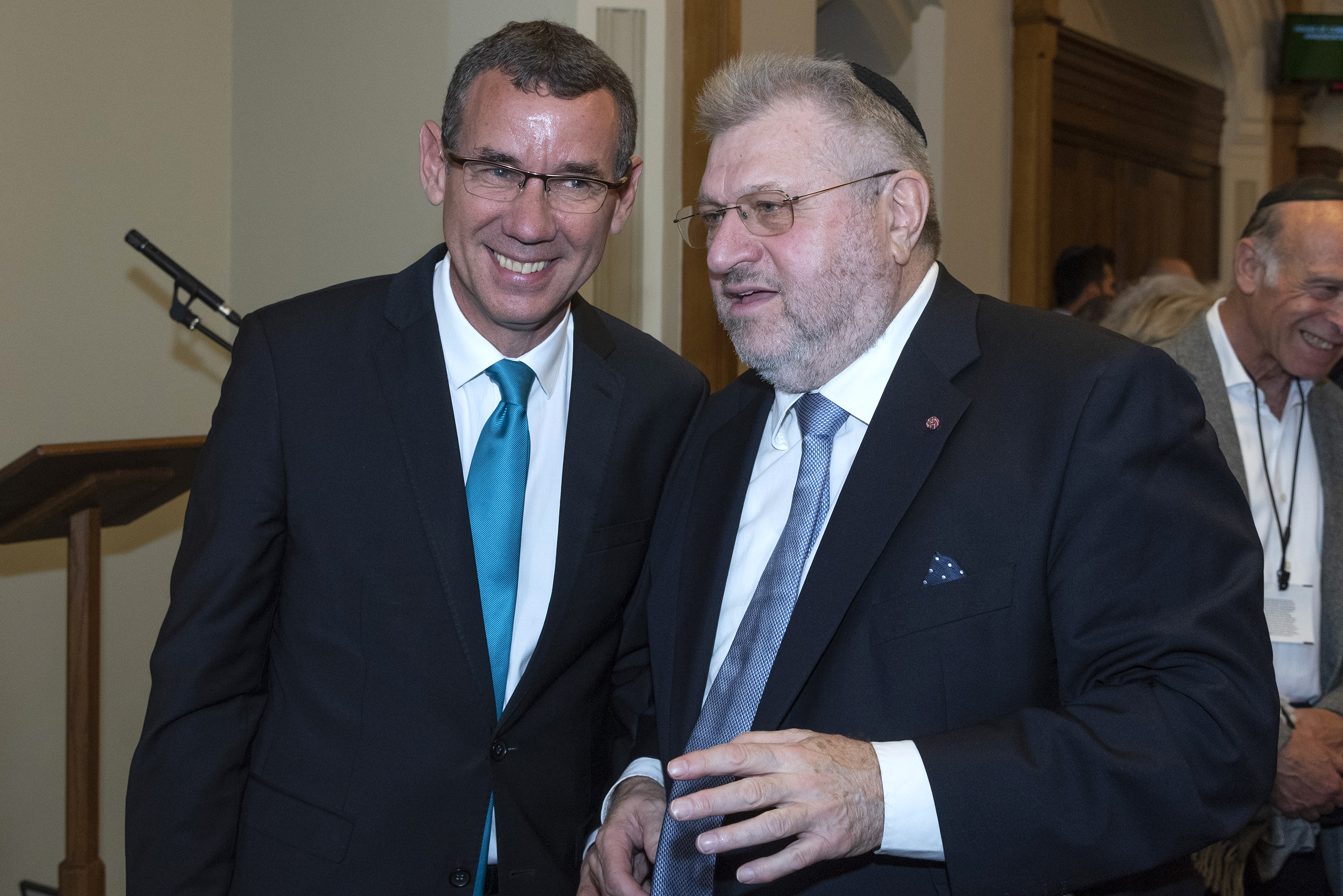 Rabbi Barry Marcus with Israeli Ambassador to the UK Mark Regev

credit: Graham Chweidan