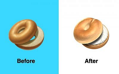 Above Apple's new bagel emoji design is more textured and includes cream cheese. Image Apple  Emojipedia composite.