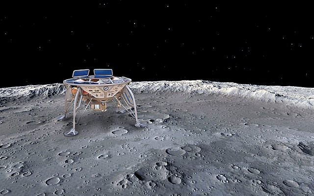 Artist's concept of the Israeli Sparrow craft on the lunar surface