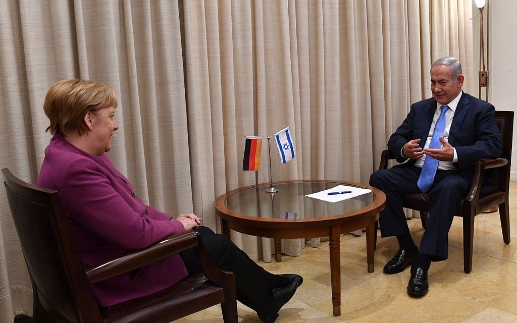 Benjamin Netanyahu with Angela Merkel during her state visit to Israel. Credit: Israeli PM / Benjamin Netanyahu on Twitter.