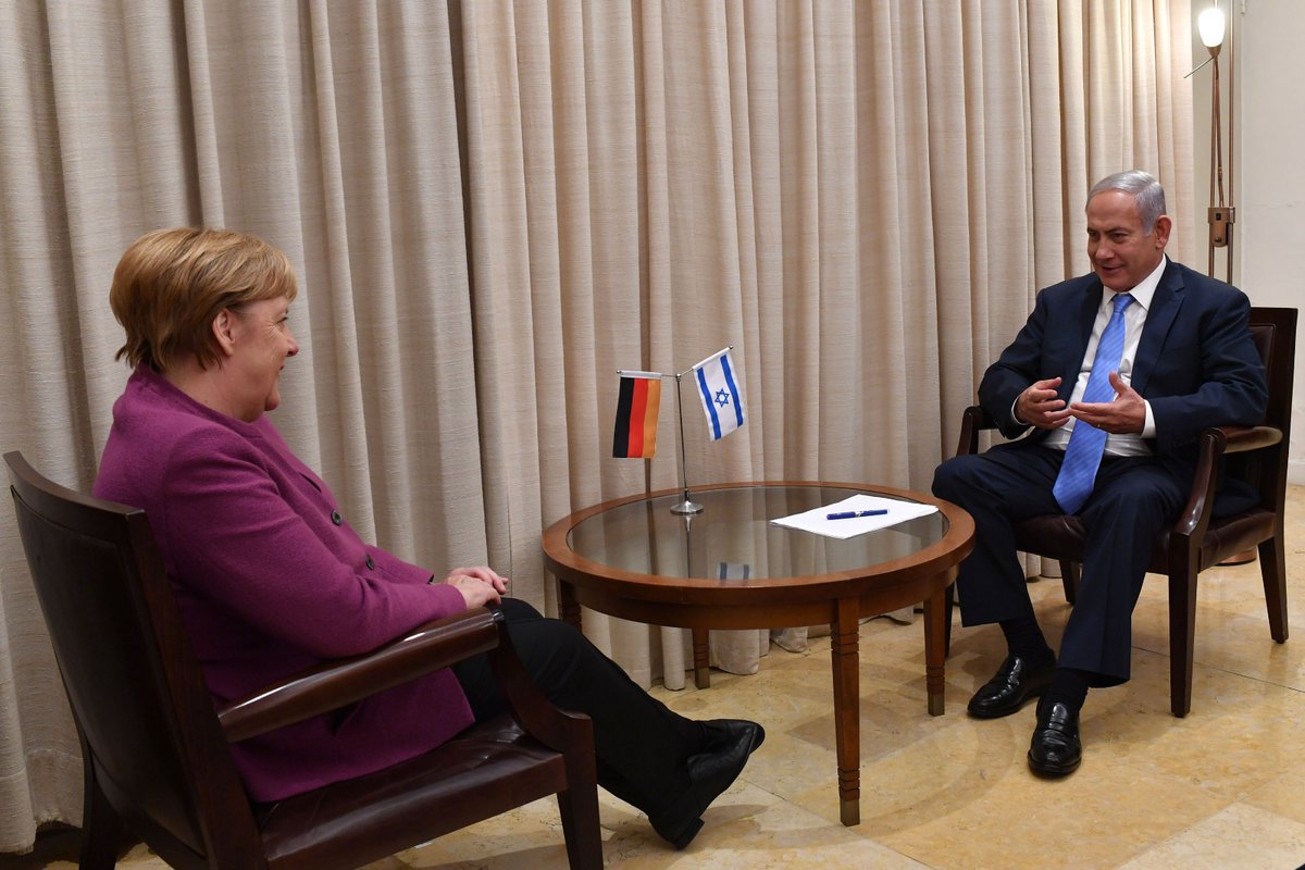 Benjamin Netanyahu with Angela Merkel during her state visit to Israel. Credit: Israeli PM / Benjamin Netanyahu on Twitter.