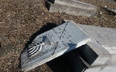 One of the smashed tombstones. Picture: Central Board of Jewish Communities in Greece