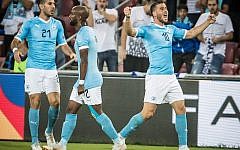 Tomer Hemed (right) celebrates opening the scoring against Albania. Picture Israel FA Tomer Hemed (right) celebrates opening the scoring against Albania. Picture Israel FA