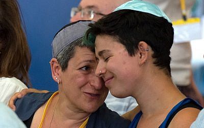 Rabbi Laura Janner-Klausner (left) with her eldest child, Tal, who is gender non-binary CREDIT: GRAHAM CHWEIDAN/ GRAHAM@GRAHAMSIMAGES.COM