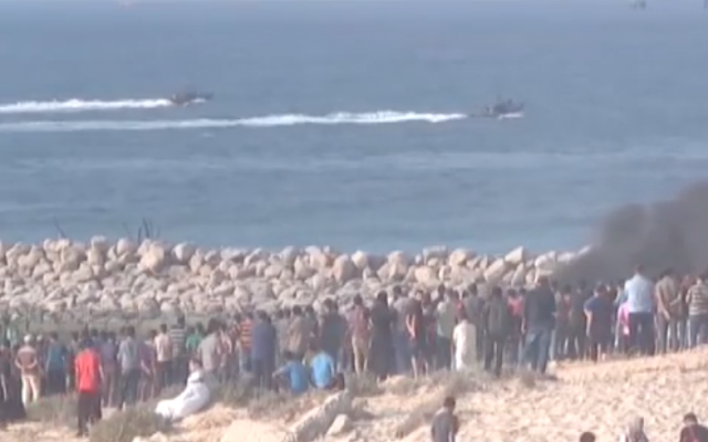 Screenshot from youtube video of Gaza protesters on the beach