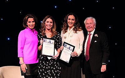Ali Durban and Sarah Sultman (centre) recognised for their work setting up Gesher school, alongside  the Lord Levy and Natasha Kaplinsky. Credit: Blake Ezra Photography  .