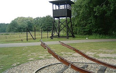 A monument at former Nazi transition-camp Westerbork, located in the Netherlands, showing mangled train tracks which brought inmates to the camp