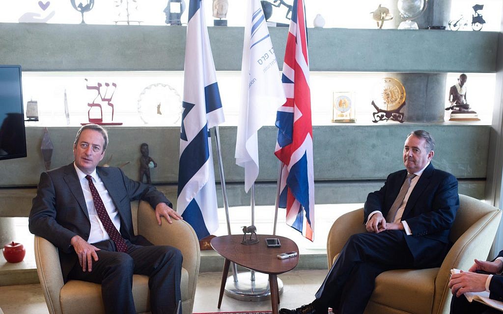 Dr Liam Fox with UK Ambassador to Israel, David Quarrey. Credit:  Ben Kelmer.