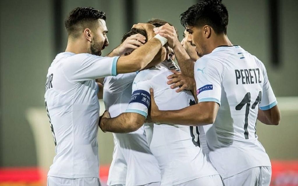 Israel celebrating one of the seven goals it scored against Guatemala in its 7-0 friendly win. Picture: Israel FA