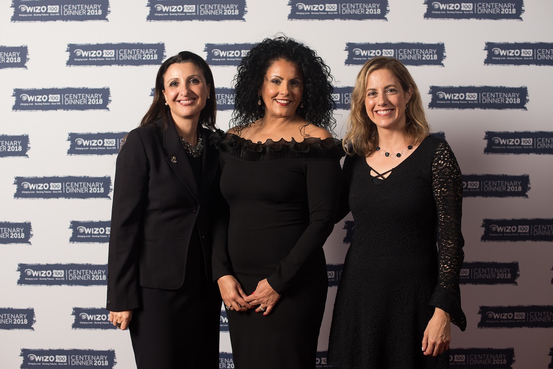 Jerusalem Councillor Fleur Hassan-Nahoum, Chairperson Ronit Ribak-Madari and Kineret Munitz, Counsellor and Psychotherapist at the Rebecca Sieff Centre. WIZO UK centenary dinner. Credit: Blake Ezra