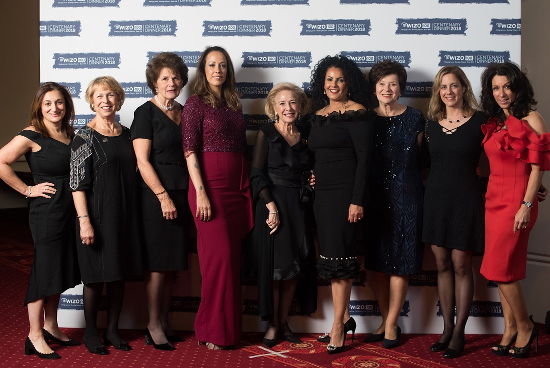 L-R: Sarah Levy, Jill Shaw, Ruth Sotnick, Eden Harel, Esther Mor, Chairperson Ronit Ribak-Madari, Michele Vogel, Kineret Munitz, Ilana Metzger, WIZO UK centenary dinner. Credit: Blake Ezra