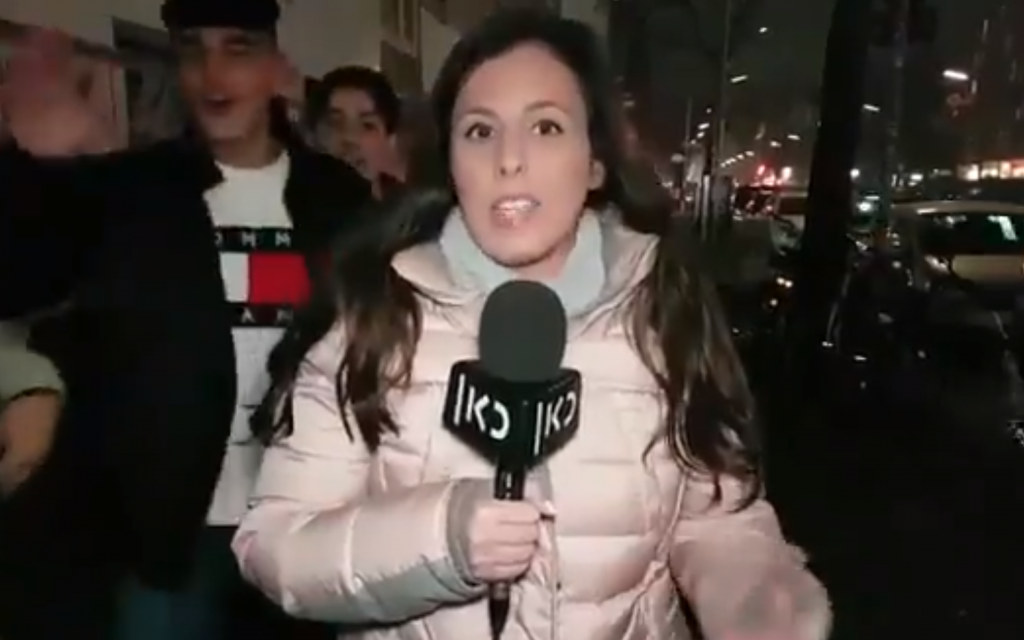 Antonia Yamin reporting in Berlin before the firecracker was set off
