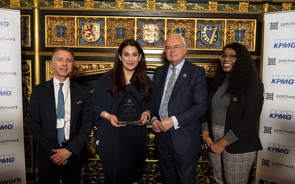 Left to Right: Michael Voigt (L'oscar Hotel, Sponsor), Luciana Berger MP, Sir Martyn Lewis CBE (Patchwork Patron), Makedah Simpson (Patchwork Alumni). Credit: Patchwork Foundation on Flickr