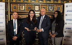 Left to Right: Michael Voigt (L'oscar Hotel, Sponsor), Luciana Berger MP, Sir Martyn Lewis CBE (Patchwork Patron), Makedah Simpson (Patchwork Alumni). Credit: Patchwork Foundation on Flickr