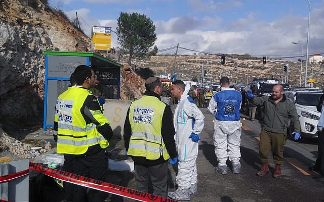 West Bank shooting attack which killed two. Medics and emergency workers at the scene: 
Photos courtesy Eliyahu Dahari/ZAKA
