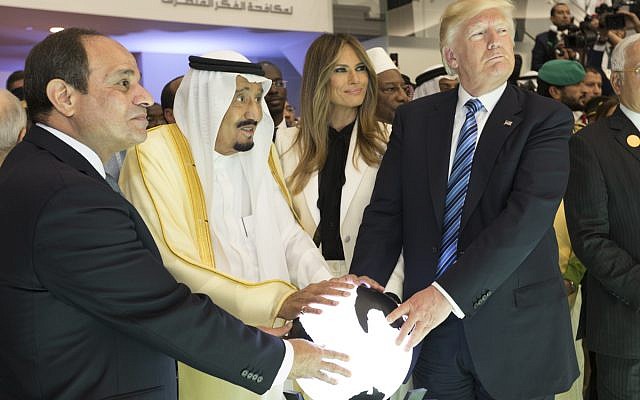 President Donald Trump and First Lady Melania Trump join King Salman bin Abdulaziz Al Saud of Saudi Arabia, and the President of Egypt, Abdel Fattah Al Sisi, Sunday, May 21, 2017, to participate in the inaugural opening of the Global Center for Combating Extremist Ideology. (Official White House Photo by Shealah Craighead via Wikipedia )