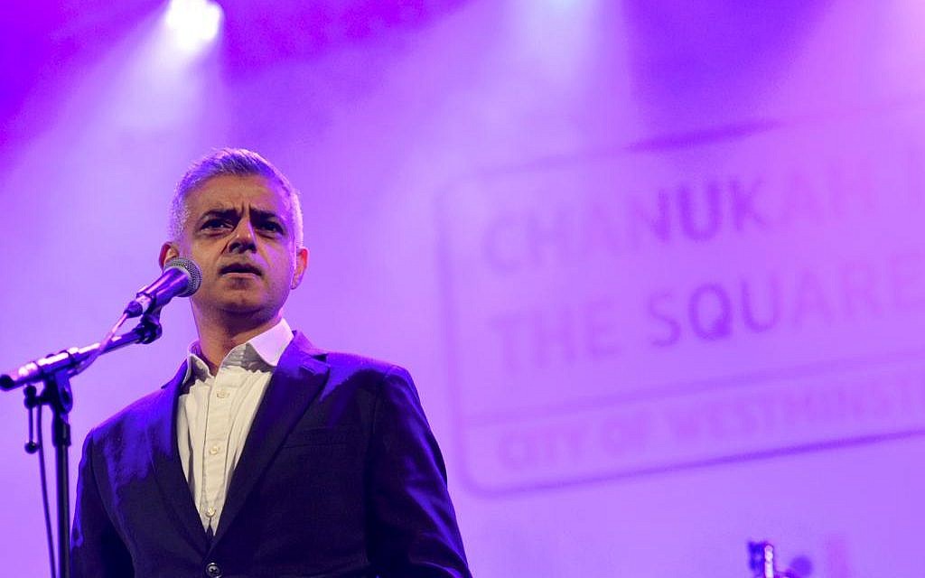 London Mayor Sadiq Khan speaking at Chanukah in the Square