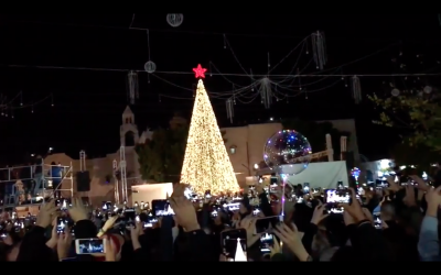 Screenshot from Youtube showing the lighting of the Bethlehem Christmas tree