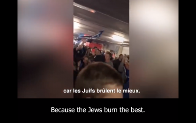 Screenshot of video showing Brugge fans singing antisemitic chants