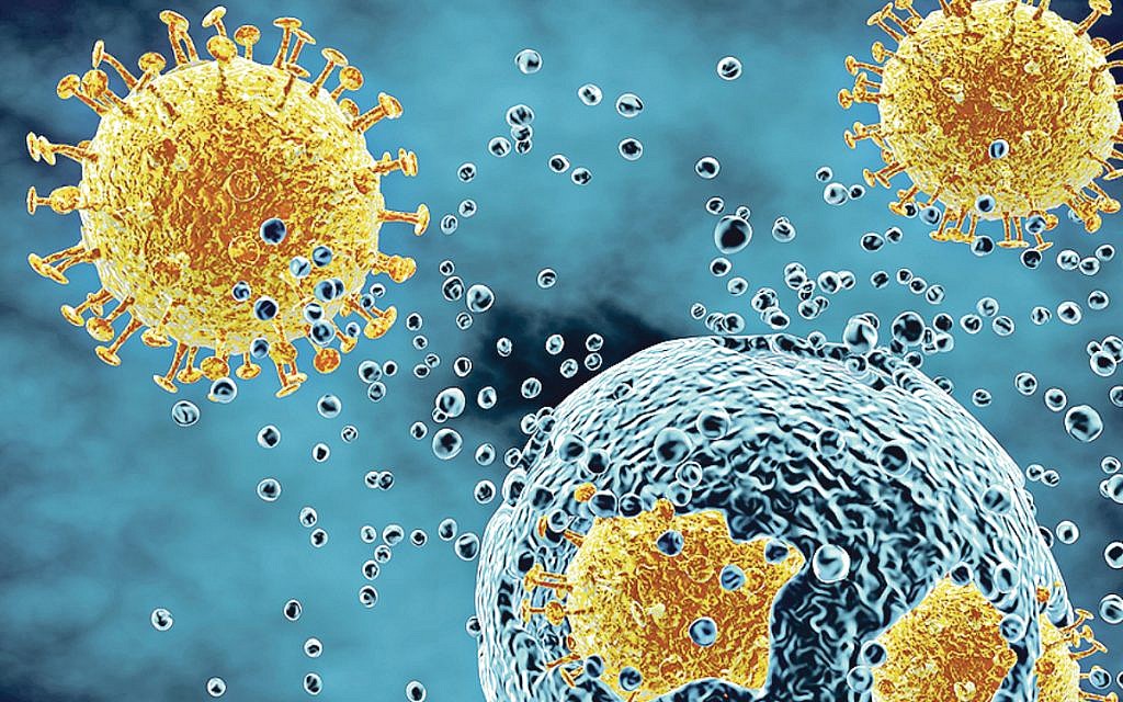Illustration of a viral infection disease attacking a cell